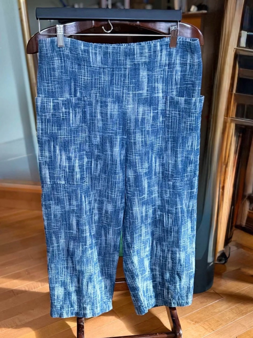 Smoking Lily Wide Leg Women's Denim Blue Patterned Pull-On Pants